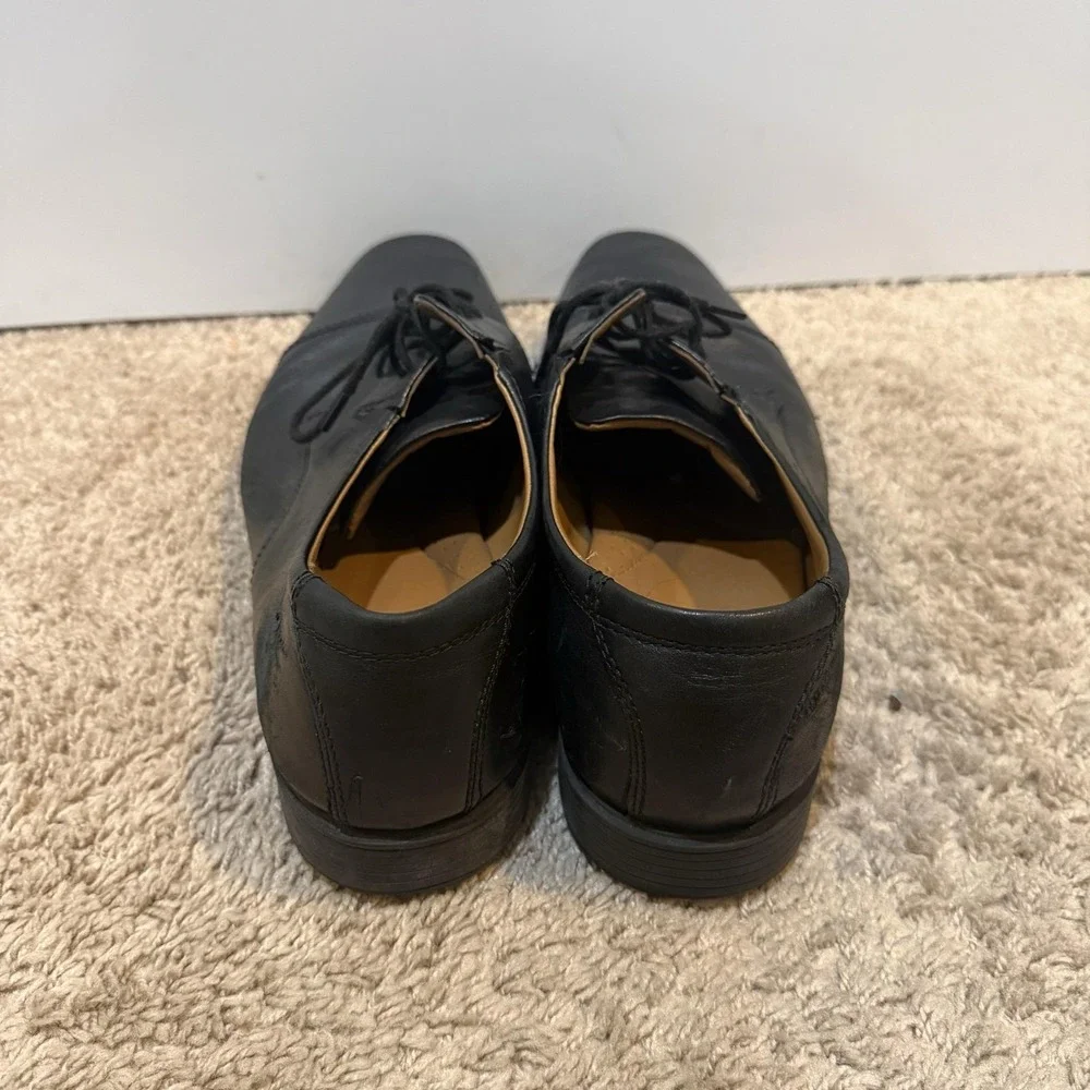 Clarks Shoes Mens Size 12 Black Leather Cap Toe Derby Dress Comfort Rubber Sole